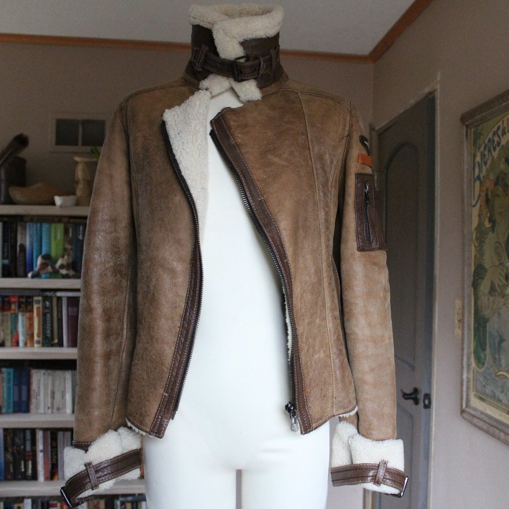 AERONAUTICA MILITARE women's brown genuine shearling B-3 jacket made in Italy